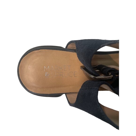 Market & Spruce Navy Gabriel Suede Slingback Block Heel Size 7 Timeless Comfort - Picture 5 of 6